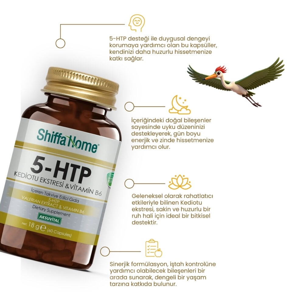 Shiffa Home 5-HTP Kediotu Ekstresi & Vitamin B6 - 60 Kapsül