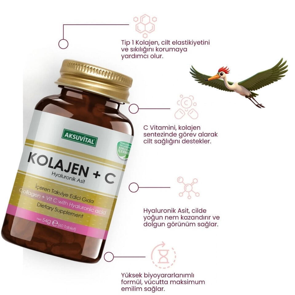 Aksuvital Kolajen + C Vitamini & Hyaluronik Asit 60 Tablet