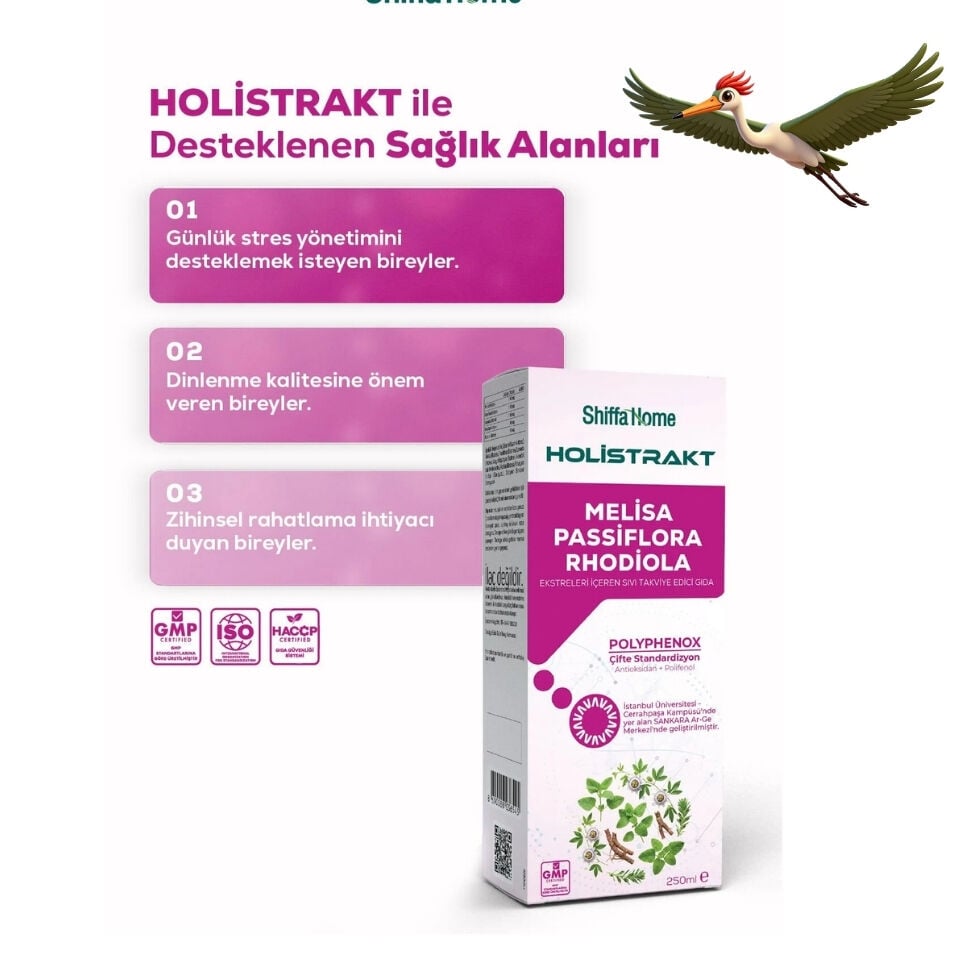 Shiffa Home Holistrakt - Melisa, Passiflora ve Rhodiola İçeren Sıvı Ekstrat Bitkisel Takviye 250 ML